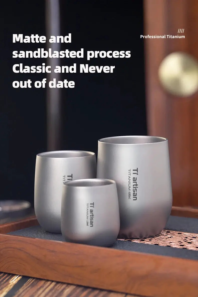 Tiartisan titanium beer cups set of 3 with matte sandblasted finish; 255ml/400ml outdoor camping drinkware