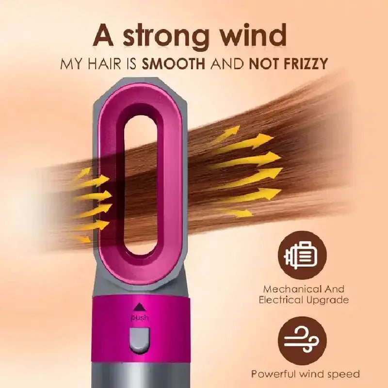 Simples Market 5-in-1 hair dryer comb in pink and gray with removable brush.
