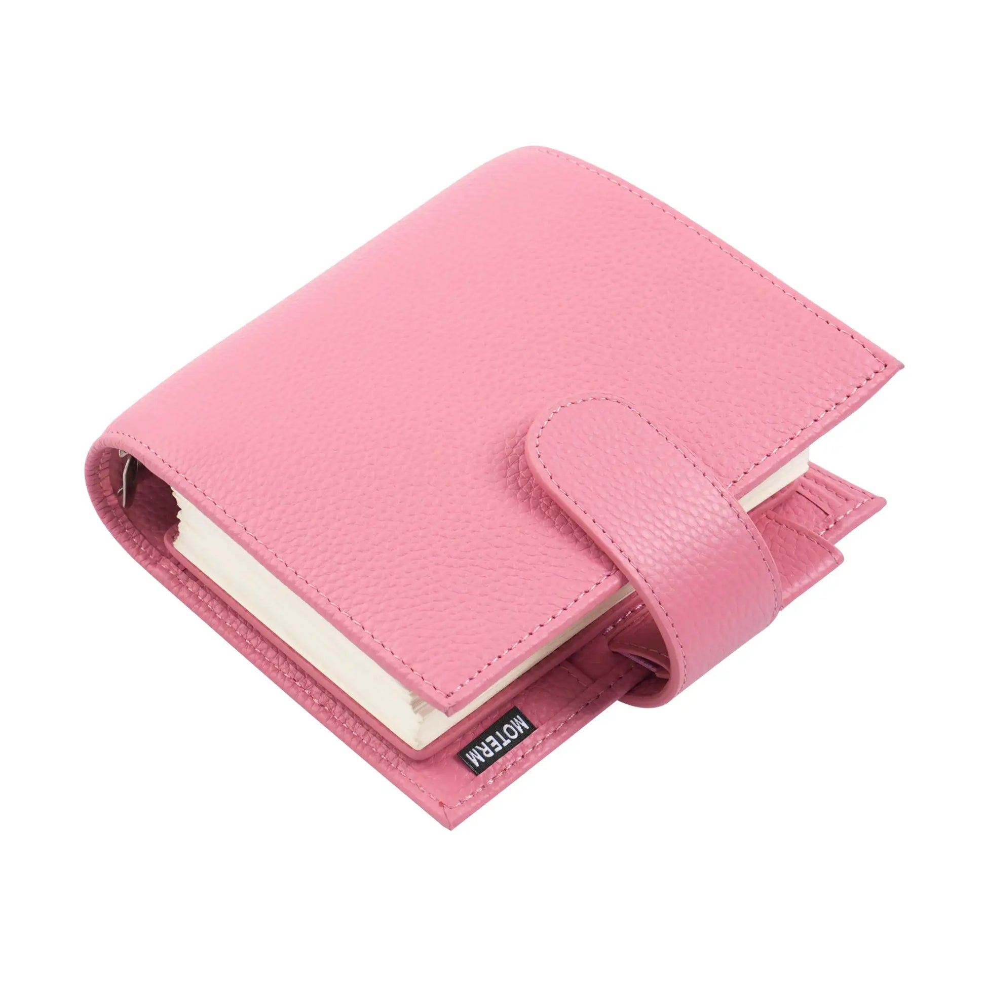 Moterm Luxe 2.0 pink pebble-grain leather pocket planner with 30mm rings, A7 size, Simples Market