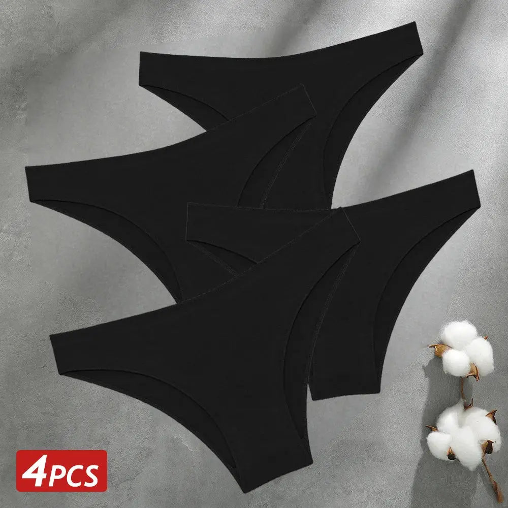 4-pack black seamless cotton panties, low-rise briefs, breathable underwear