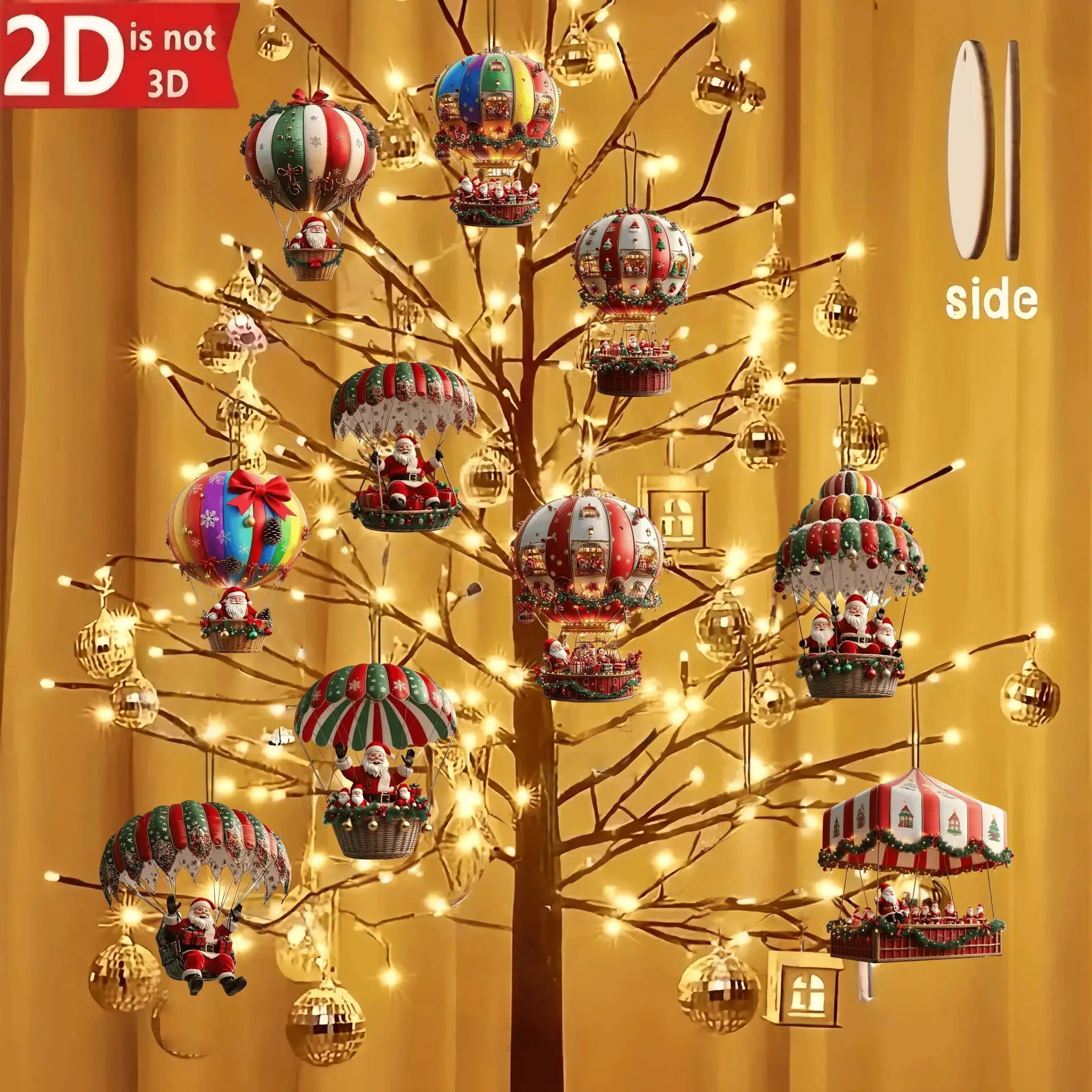 10 Piece Christmas Wooden Pendants Set 2D Flat Hot Air Balloon Santa Claus For Christmas Tree Decoration And Gift