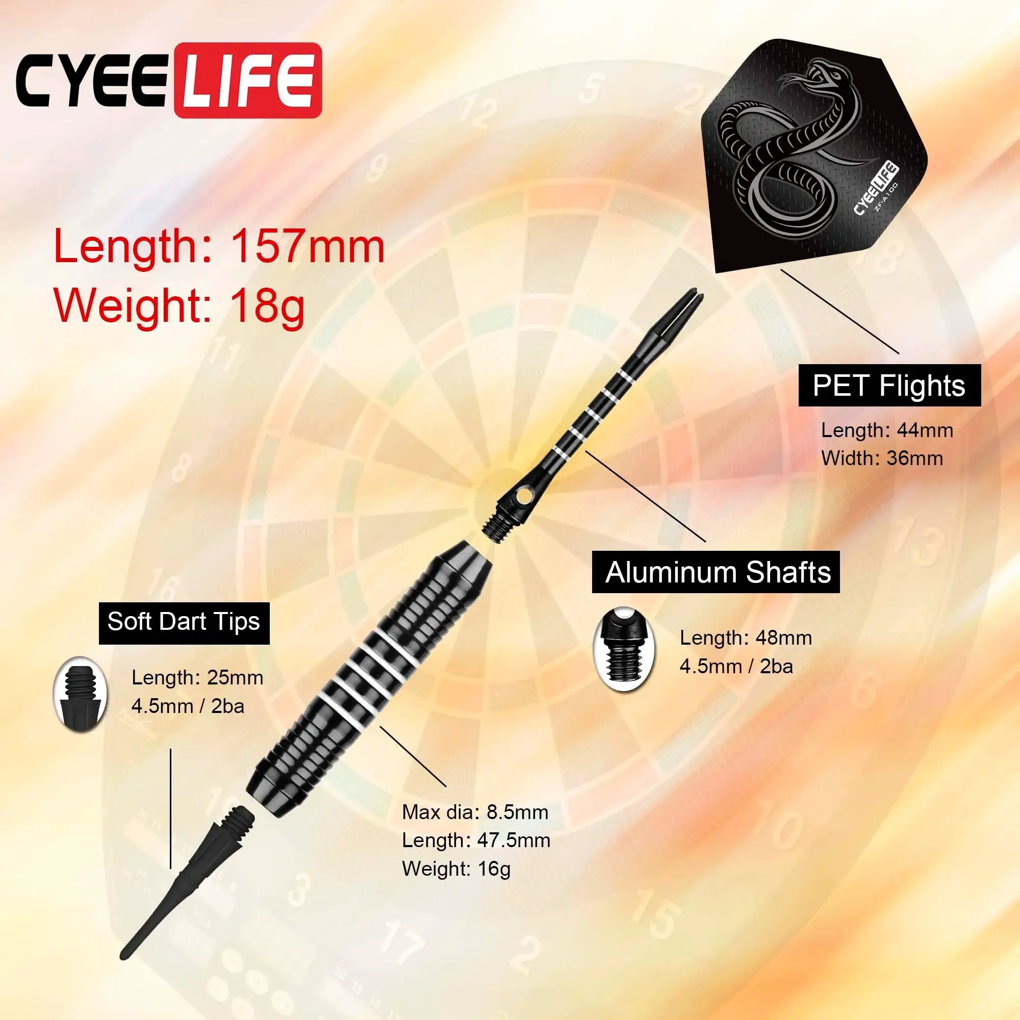 CyeeLife 18g Soft Tip Darts Set For Electronic Dartboards Professional Indoor Darts With Plastic Storage Box