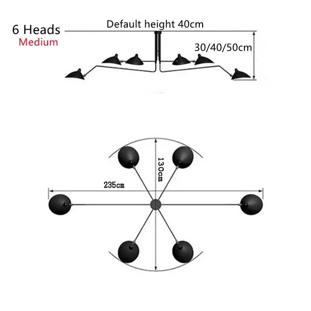 Mouille six-head spider pendant ceiling lamp in black metal for living room/bedroom by Simples Market