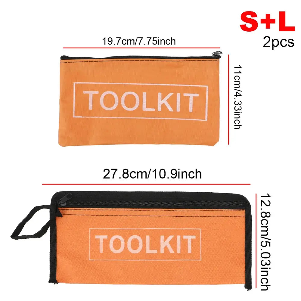 Orange toolkit bags set, 2pcs, small and large canvas Oxford storage pouches with zippers