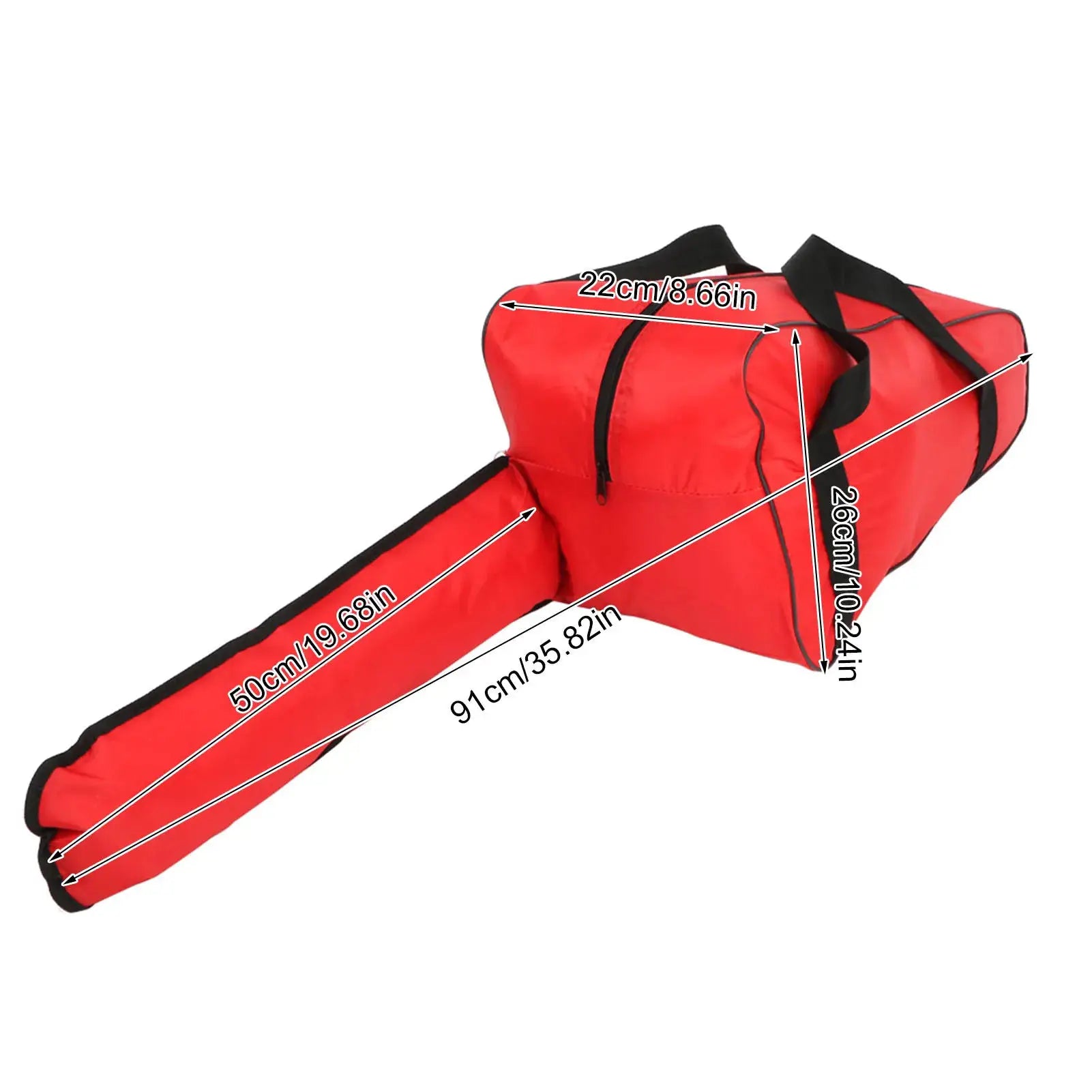 Chainsaw carry bag, red waterproof Oxford cloth tool bag with black handles.