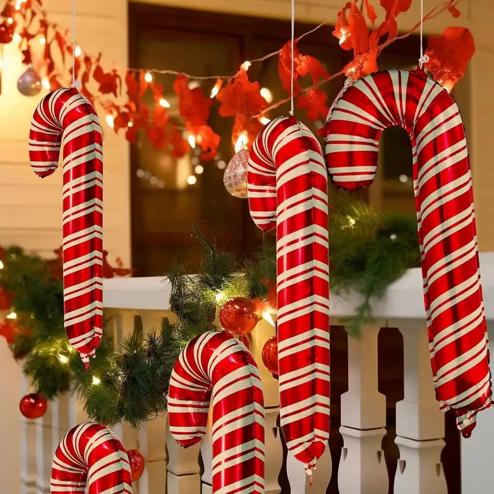 Five Piece Red Christmas Candy Cane Foil Balloons Set For New Year Holiday Party Decor