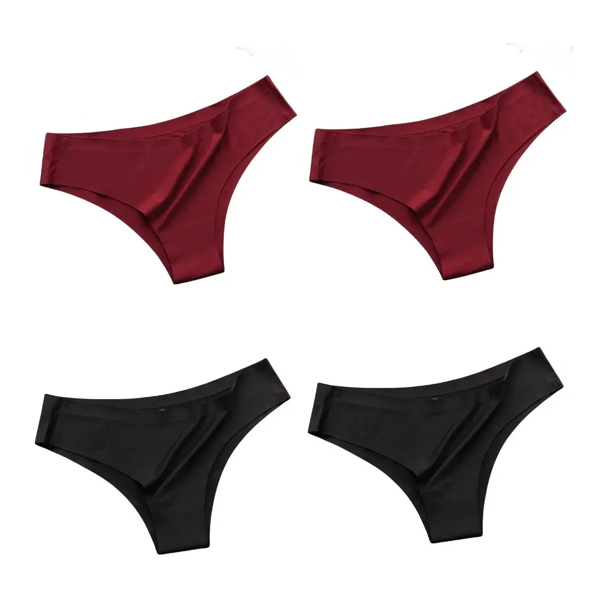 4-piece set of seamless Brazilian panties in red and black, low-waist ice-silk bikini briefs