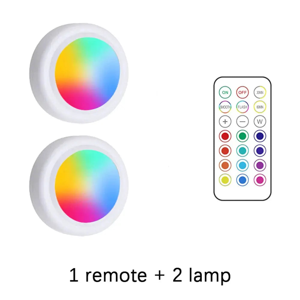 Simples Market RGB color under-cabinet LED lights with 2 round lamps and remote control