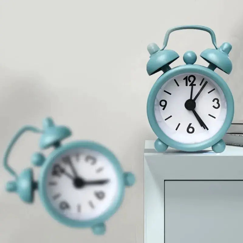 Mini Metal Alarm Clock With Blue Quartz Face Portable Desktop Clock For Home Decor And Vintage Charm