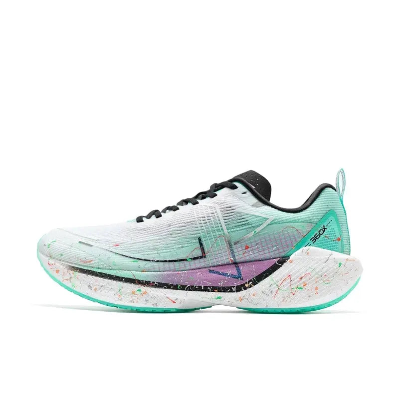 Xtep 360X men's running shoes with carbon plate, lightweight ETPU, mint/white with teal speckled sole