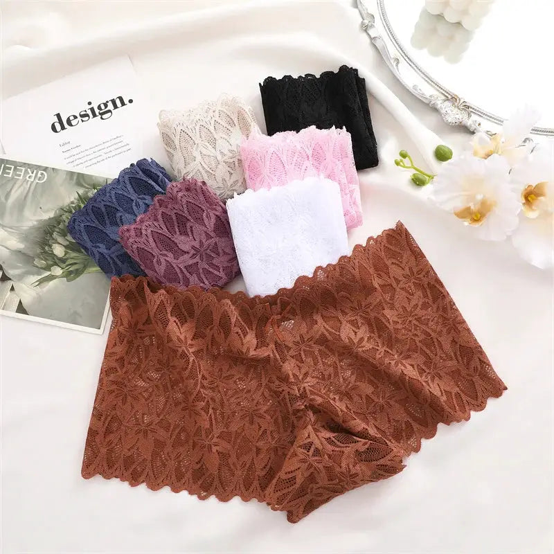 4pcs women's floral lace panties set in assorted colors with scalloped edges