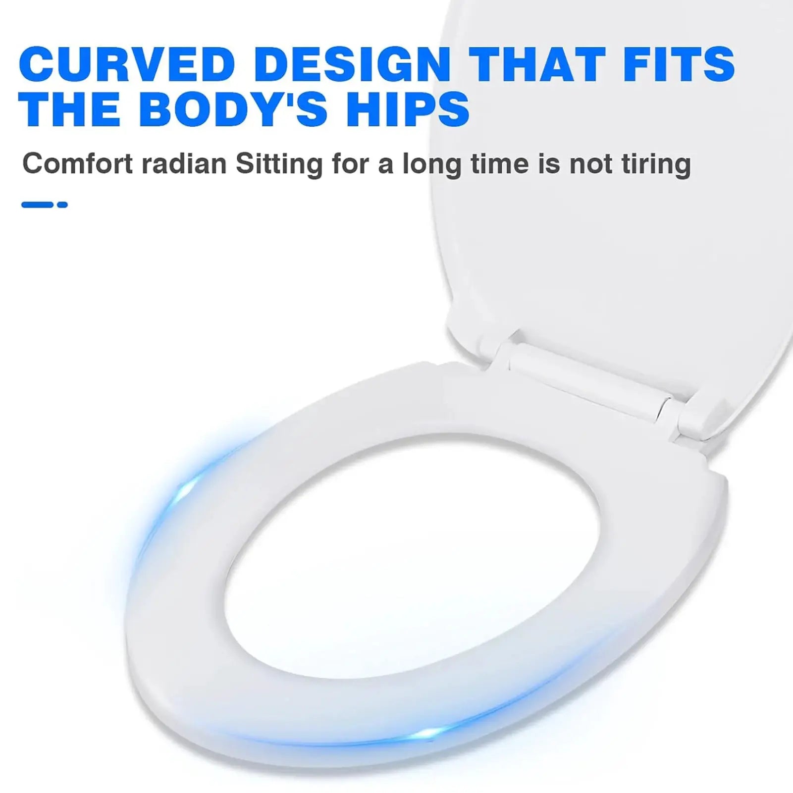 O-shaped toilet seat with slow-close lid, white and durable plastic.