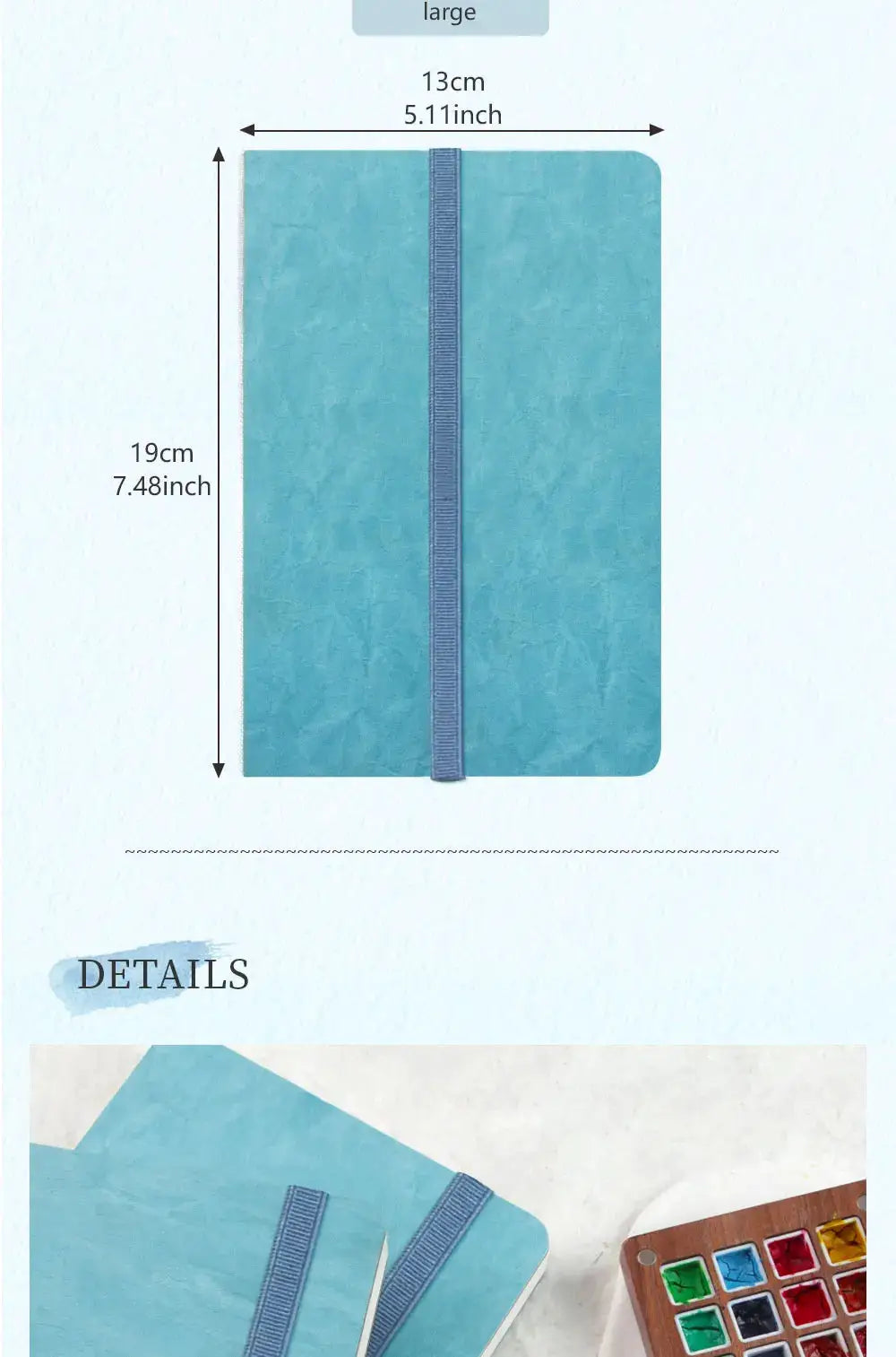 Potentate blue watercolor journal notebook with elastic band, 19x13 cm