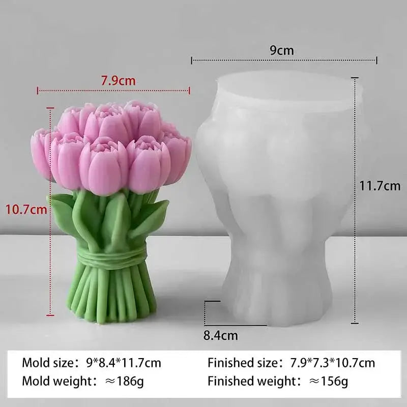 Silicone tulip bouquet mold with pink tulip arrangement; two pieces, Simples Market