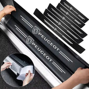 Car door sill protectors with carbon-fiber finish and Peugeot logo, Simples Market
