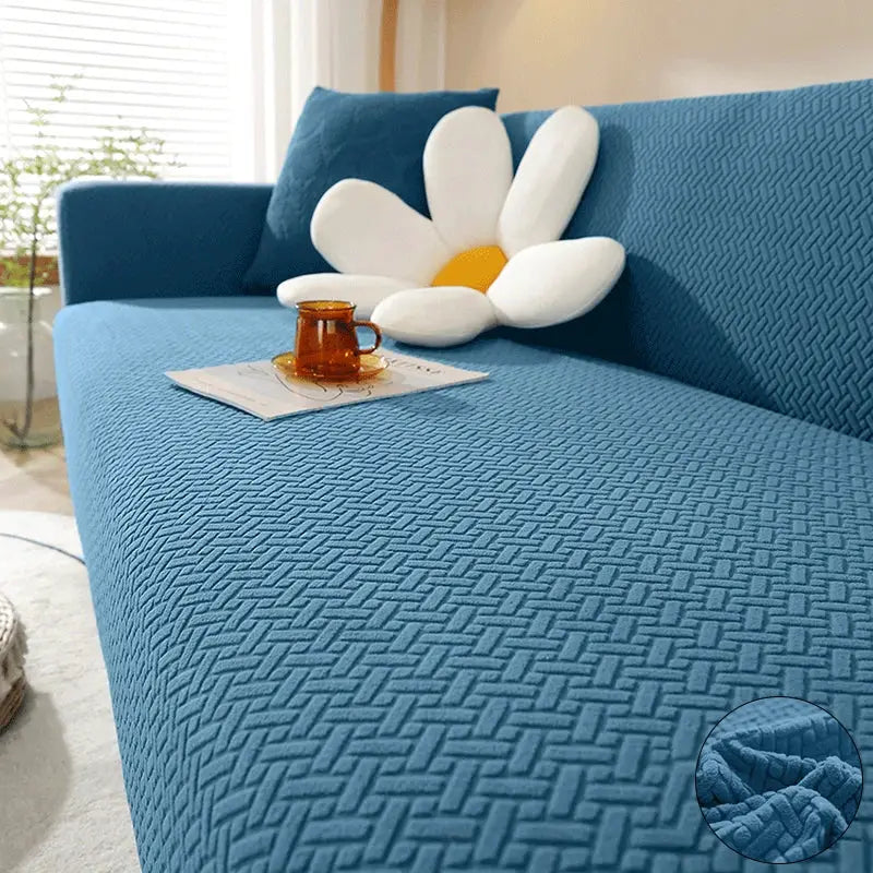 Jacquard sofa cover for living room, blue elastic thick fabric, fits 1–5 seater sofas, Simples Market