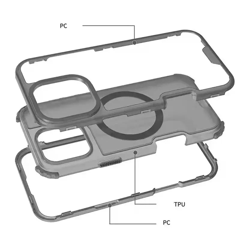 3-in-1 magnetic heavy-duty armor case for MagSafe iPhone by Simples Market, PC/TPU frame