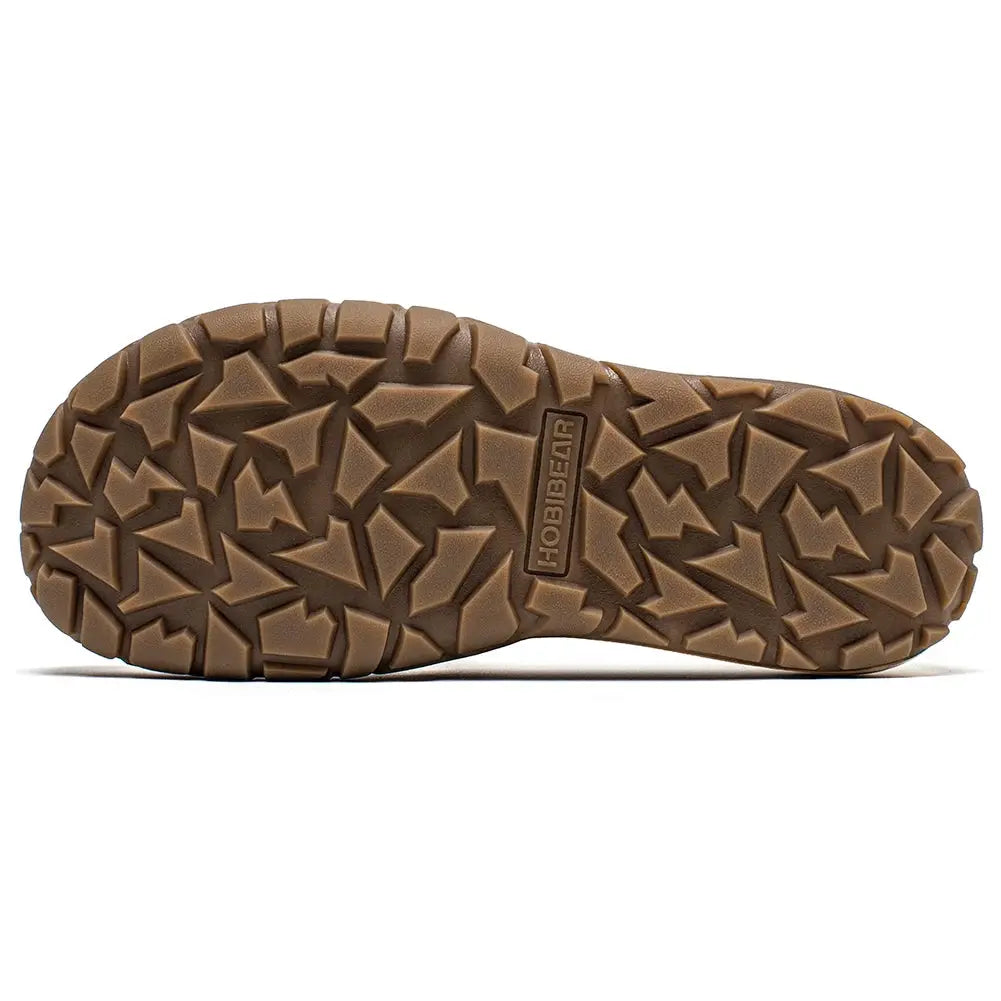 HOBIBEAR wide-width hiking shoes brown gum sole with rugged trail tread.