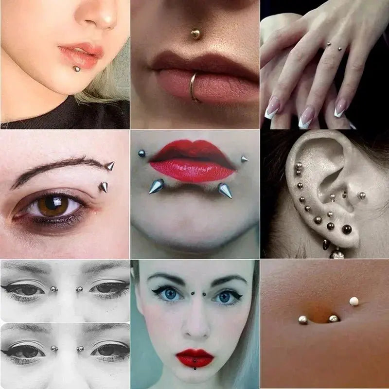 Sticker Fake Belly Eyebrow Lip Piercing Stud Non Piercied Earring Stud Set New Fake Nose Ring Piercing Jewelry Dermal Anchor Top - Simples Market