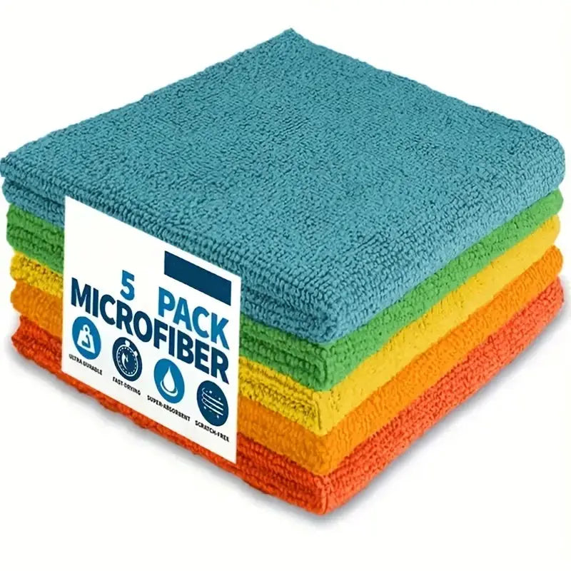 Microfiber cleaning cloths by Simples Market, 5-pack in blue, green, yellow, orange, red