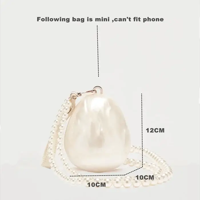 DONGSUO women acrylic mini egg bag with pearl beaded strap; ivory pearl clutch for evening/wedding