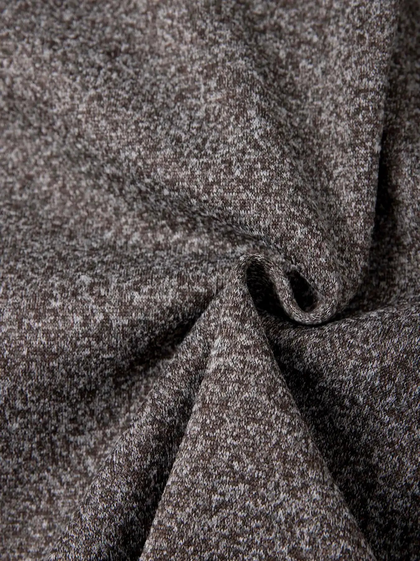 Men's hooded knit cardigan jacket in brown heather fabric; solid longline outerwear with zipper
