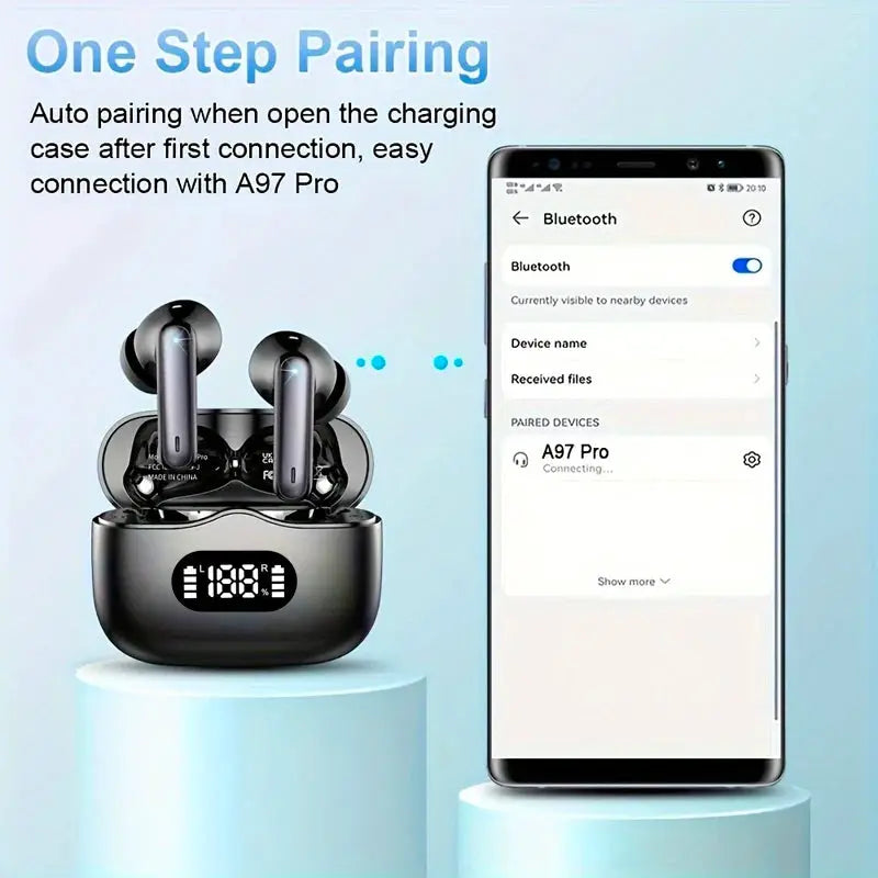 Simples Market wireless earbuds in black with LED display charging case, true wireless Bluetooth 5.3