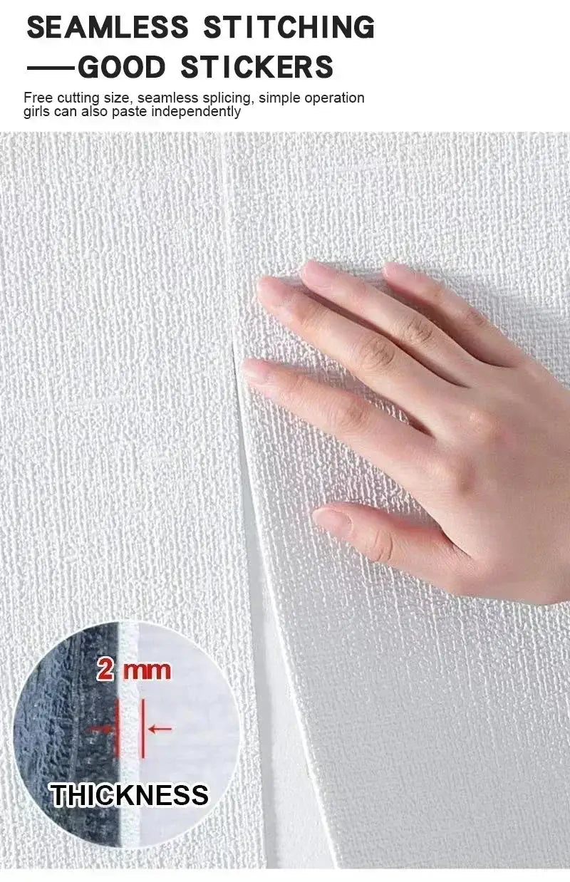 Self-adhesive 3D linen foam wall sticker, PVC moisture-proof wallpaper; 2 mm thick for living rooms.