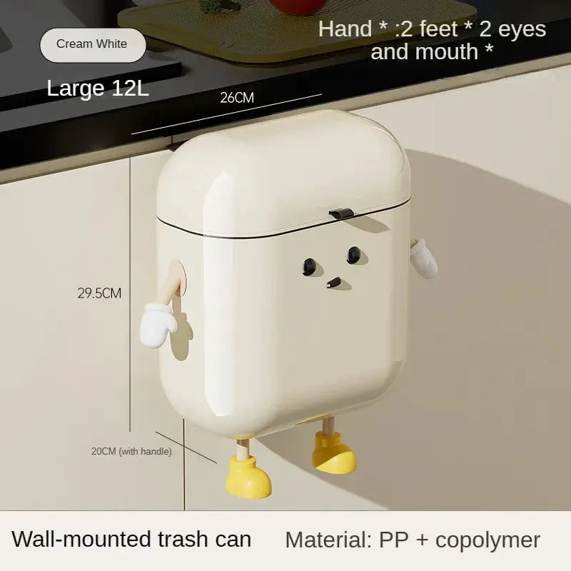 Simples Market cream wall-mounted kitchen trash can with lid, 12L, PP+copolymer