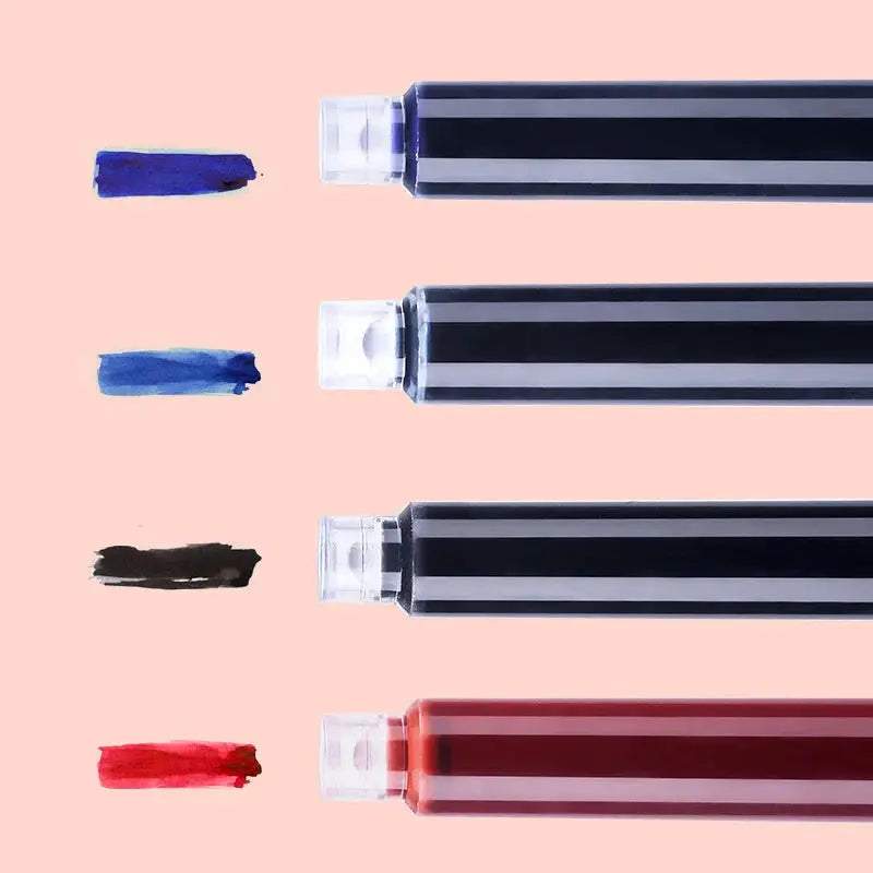 Simples Market fountain pen ink cartridges, 4-color set in blue, light blue, black, red with striped barrels