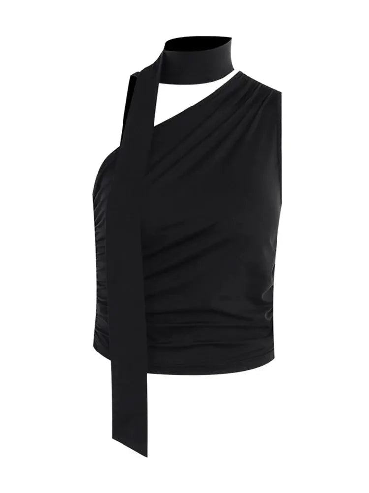 TrendAura Backless Off Shoulder Halter Tank Top Vintage Y2K Sleeveless Crop Top Summer Clubwear