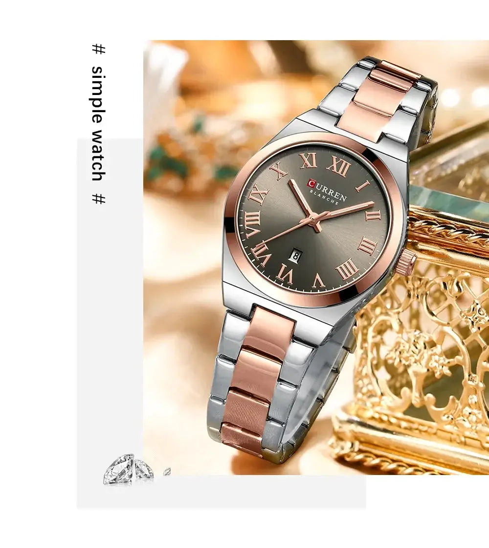 CURREN women's watch with two-tone stainless steel bracelet, analog dial with Roman numerals