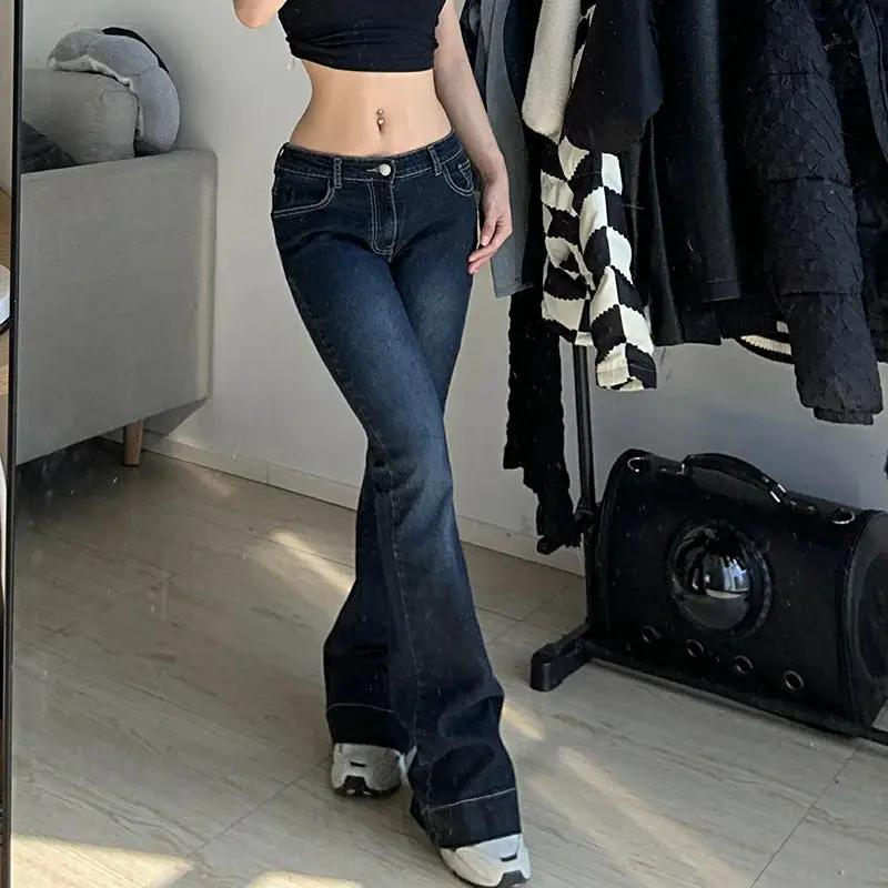 Kalevest Y2K High Street Low Rise Bootcut Jeans For Women In Blue