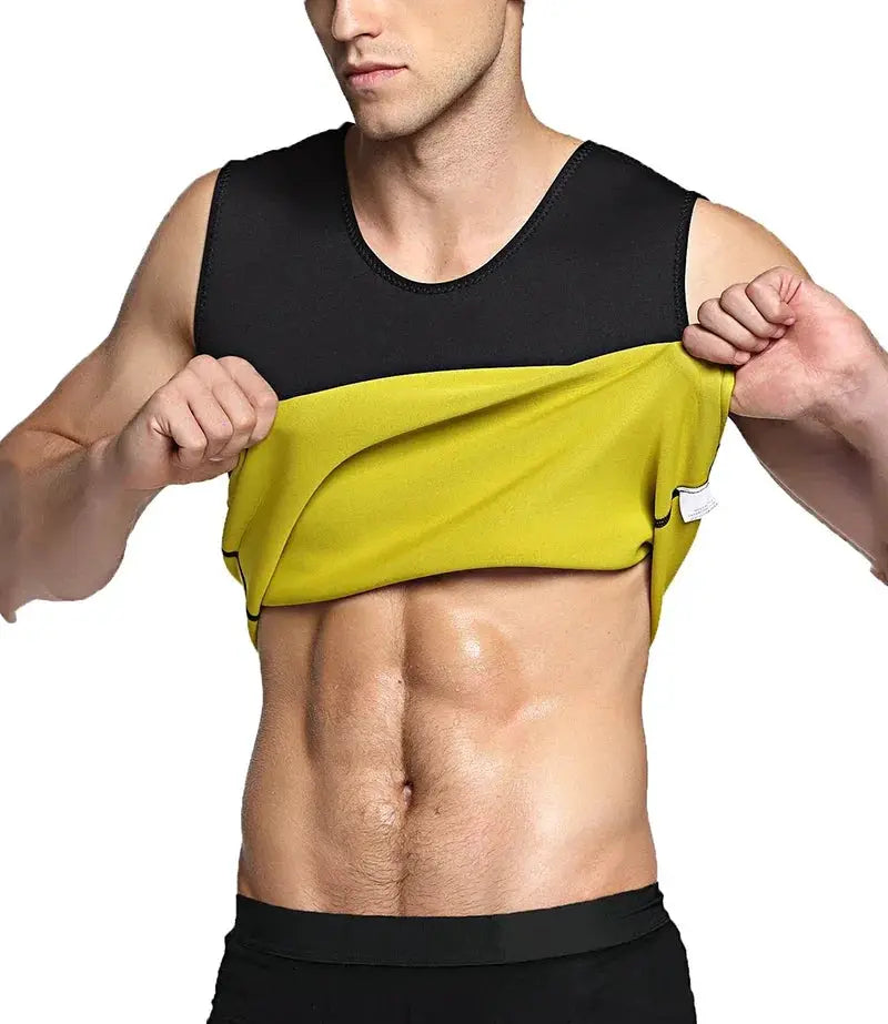 Men's slimming body shaper vest in black and yellow, waist trainer style
