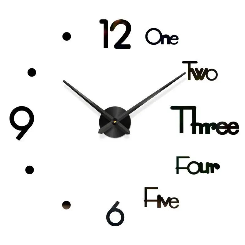 Large 3D DIY wall clock with acrylic mirror numerals and black hands by Simples Market
