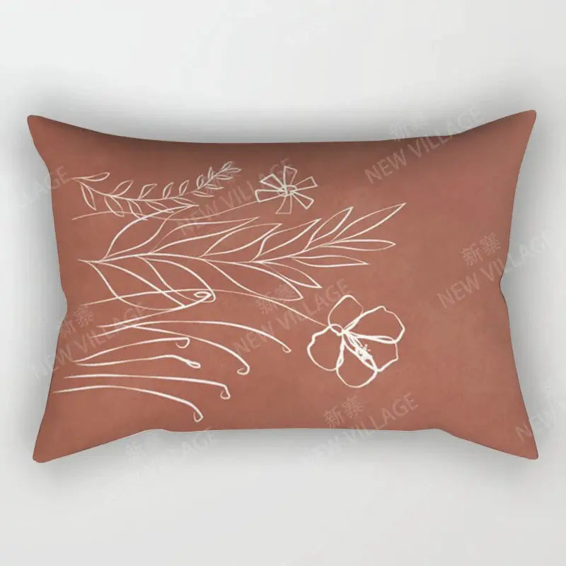Nordic fall 30x50 throw pillow cover in terracotta with white abstract botanical line art