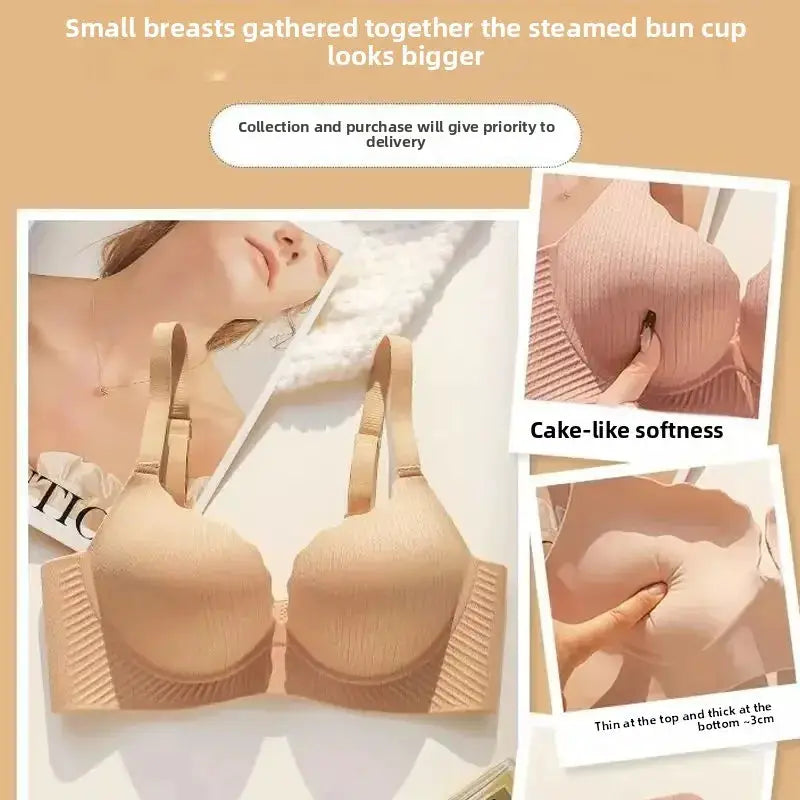 Beige padded push-up bra with thick cups and adjustable straps for small chests