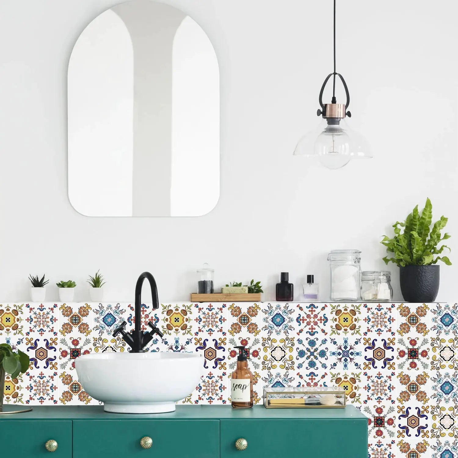 24pcs/set light-color tile sticker set for kitchen and bathroom walls, waterproof self-adhesive wall decals.