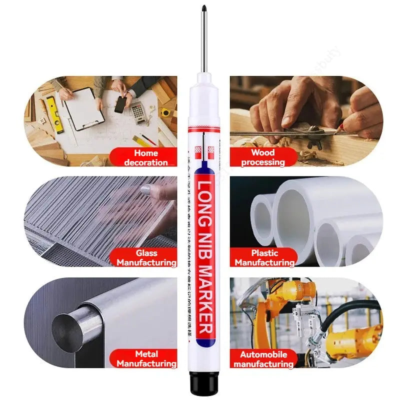 Long-nib marker set, white, 4-piece by Simples Market for metal, wood and plastic manufacturing DIY use