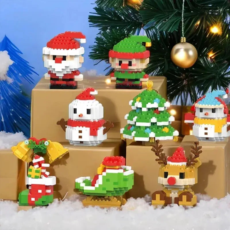 Christmas Micro Building Block Set Santa Claus and Reindeer Puzzle Table Decor for Kids and Adults