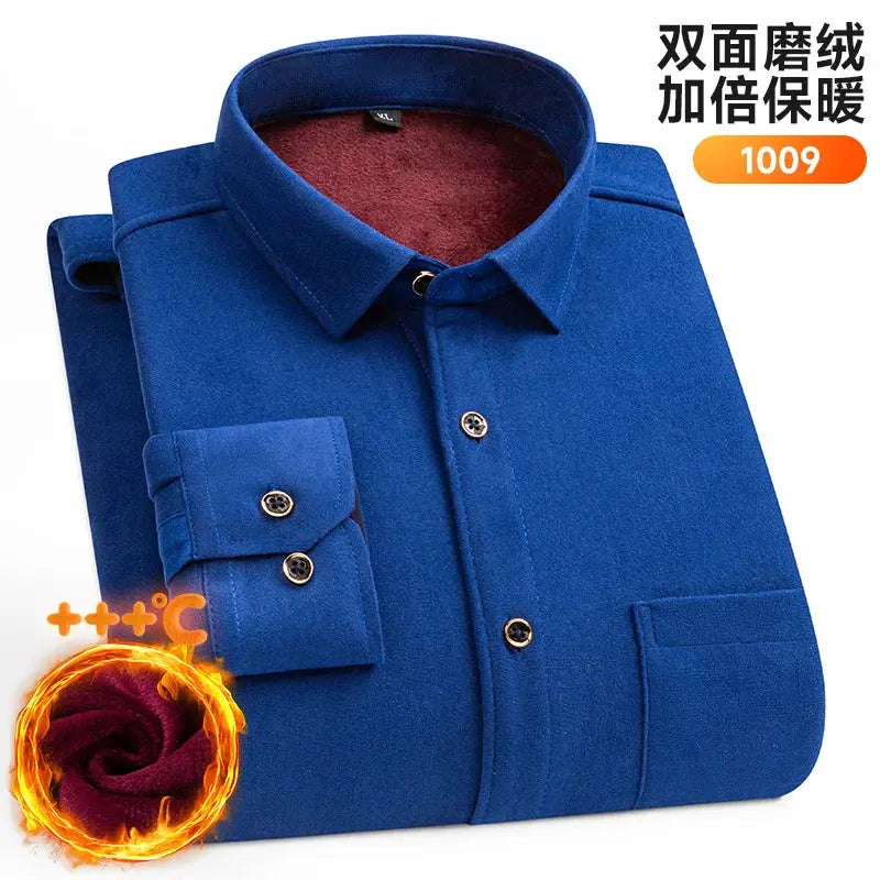 Simples Market blue men's long-sleeve double-sided fleece shirt, thick warm fabric, plus size 7XL/8XL