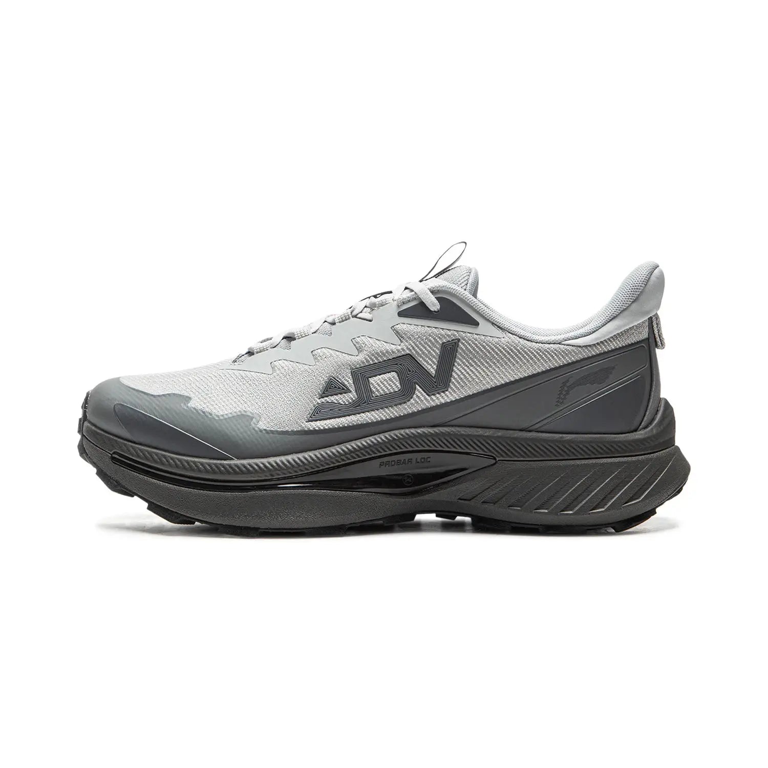 Li-Ning BEN XIAO Trail Running Shoes, grey mesh upper with black sole.