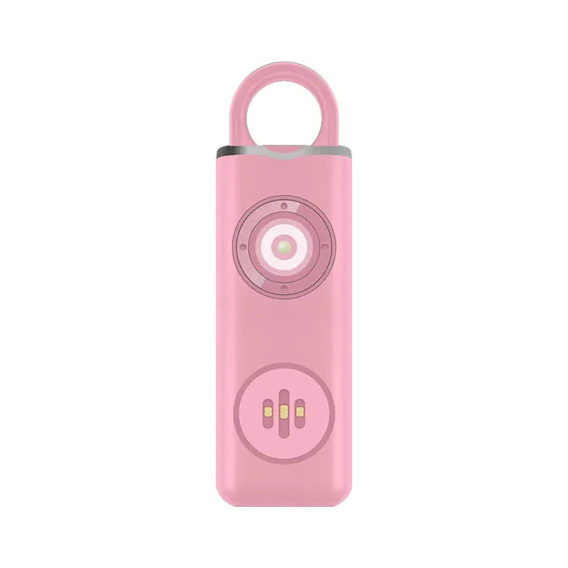 Personal alarm keychain, pink, rechargeable with LED light and 130dB siren.
