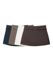 Women's solid-color skort set with belt, five colors: navy, taupe, white, beige, brown