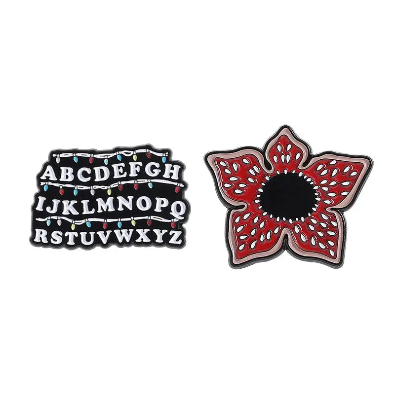 Sci Fi Horror Enamel Pins Cannibal Flowers and 26 English Letter Brooches for Backpacks Lapels and Gifts
