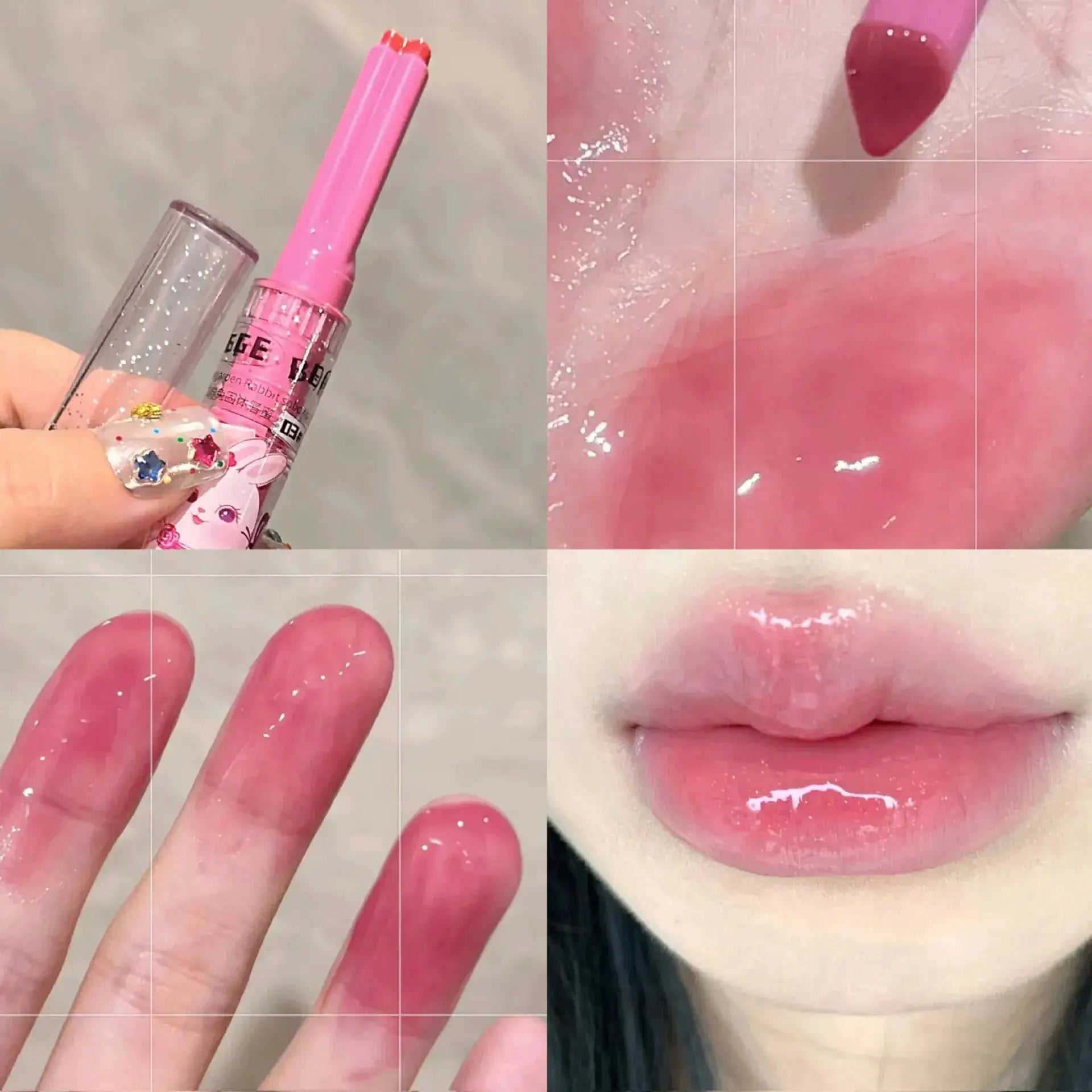 Gege Bear Garden Pink Rabbit Solid Lip Gloss Moisturizing Lip Balm With Subtle Color Tint Long Lasting