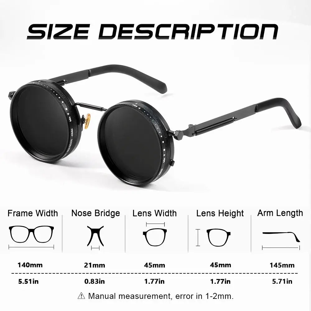CRIXALIS Polarized Round Sunglasses With Adjustable Dimming ND9 UV400 Unisex Retro Punk Outdoor Fishing Eyeglasses