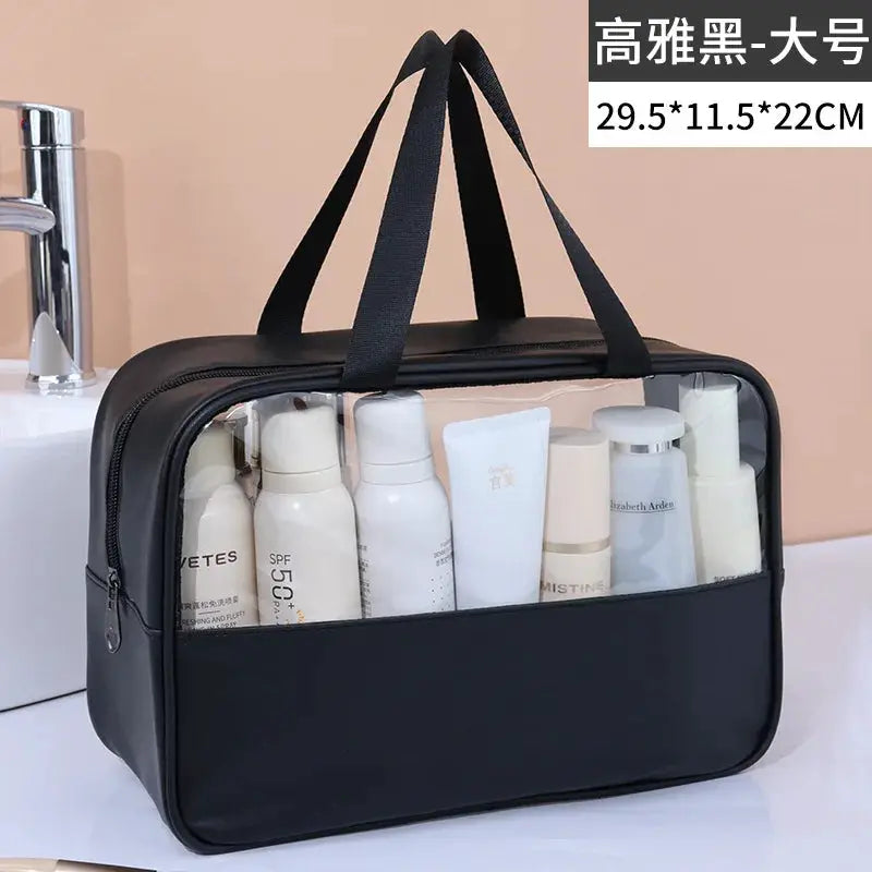 VoyageGlow Transparent Cosmetic Bag Large Capacity Waterproof Travel Makeup Organizer Clear PVC