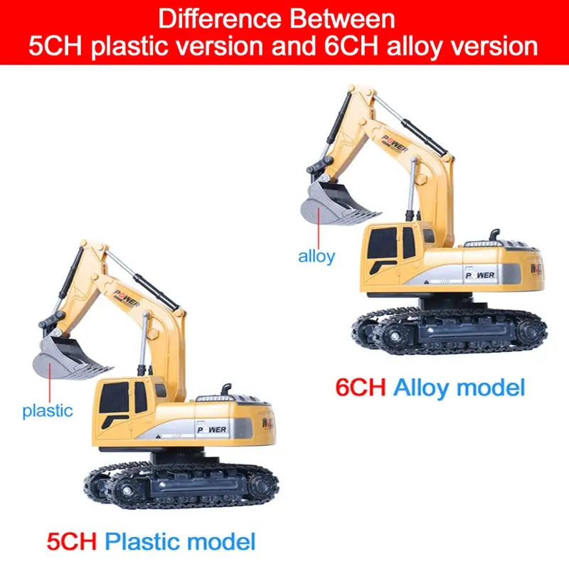 RC Excavator 2.4GHz Ready To Run 6 Channel And 5 Channel Alloy And Plastic Engineering Vehicle Scale For Kids Gift
