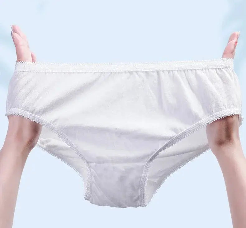 Disposable maternity panties, white lace-trimmed, single pair
